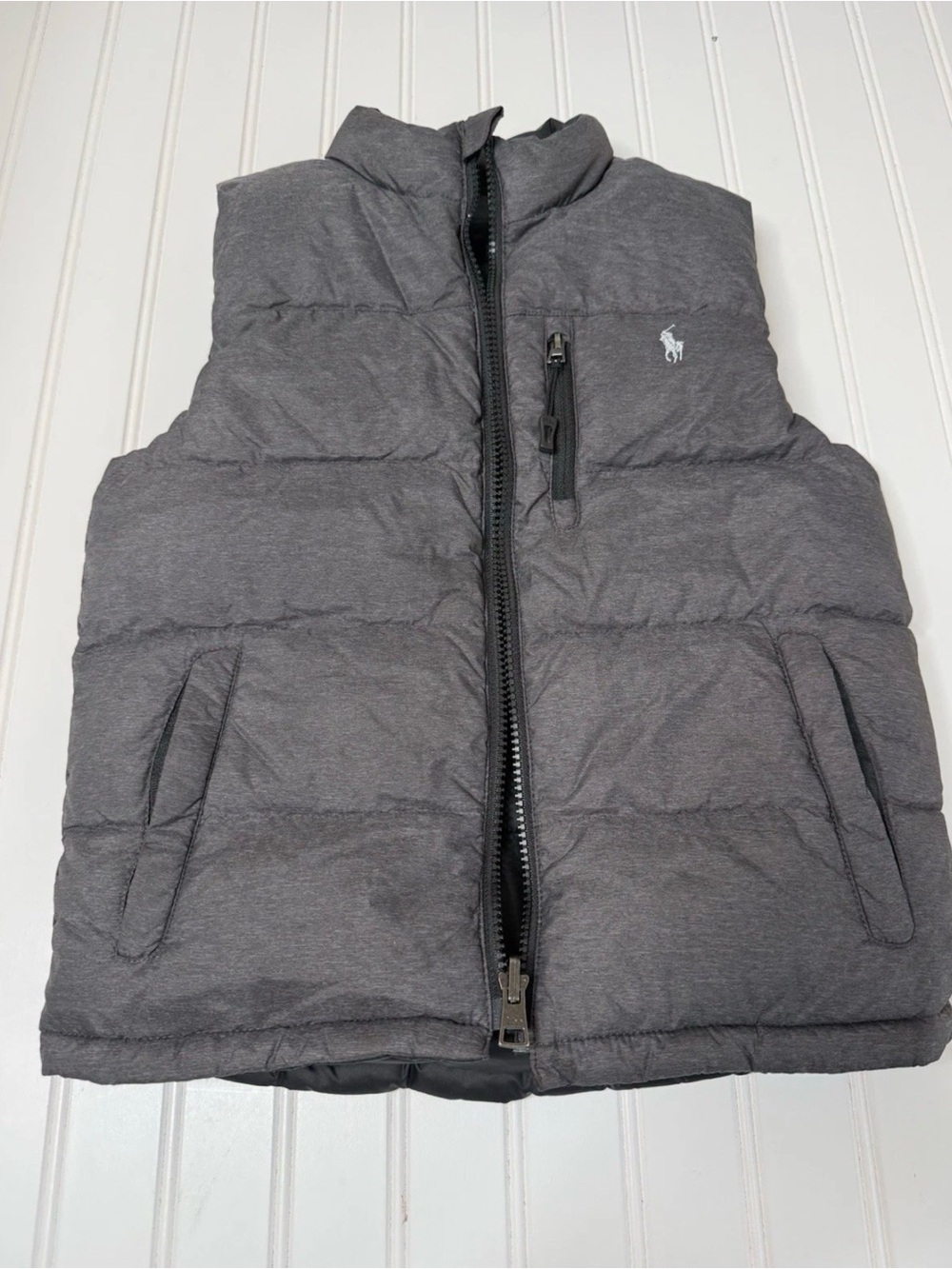 POLO RALPH LAUREN KIDS DOWN INSULATED VEST Reversible Puffer 7 Gray Black 1745